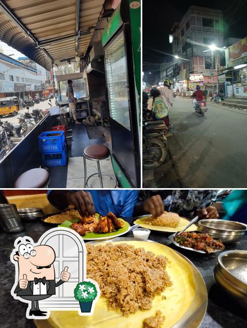 Among various things one can find exterior and food at HMR-Hotel Muthu Rawther