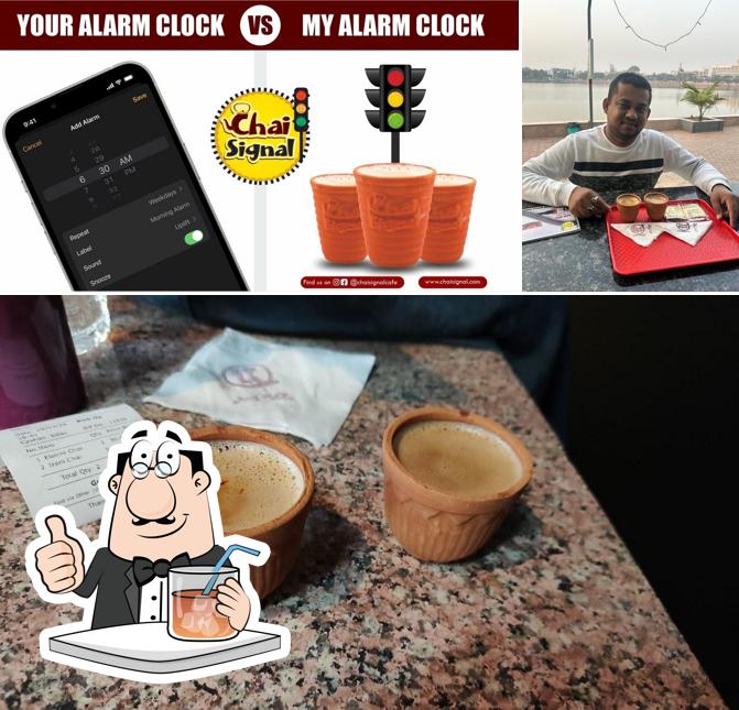 This is the picture depicting drink and interior at Chai Signal