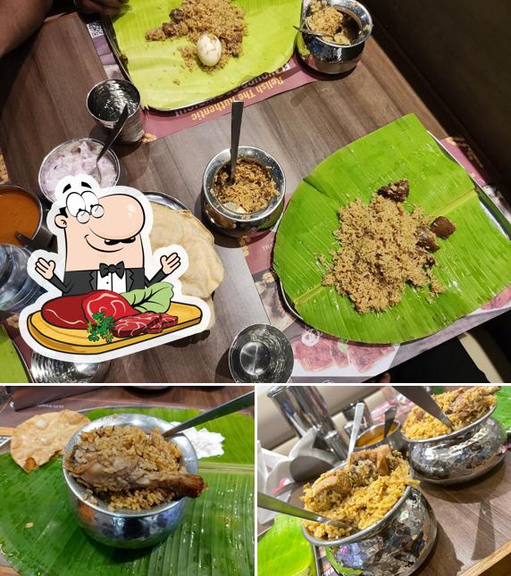 Meat dishes are available at Dindigul Thalappakatti Restaurant