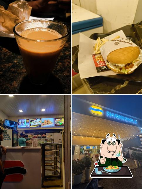 Take a look at the picture showing food and interior at Shawarmila