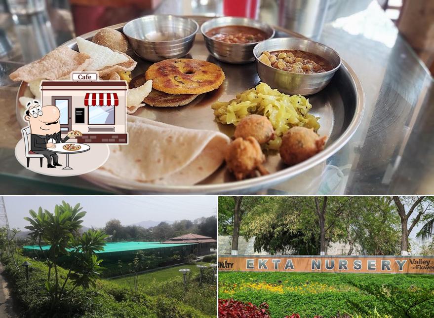 The photo of exterior and food at Ekta tribal cafe