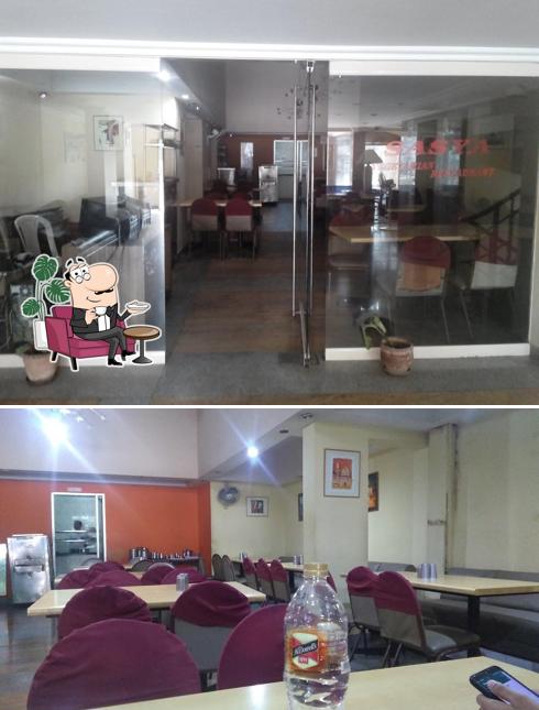 The interior of Sasya Multicuisine Vegetarian Restaurant