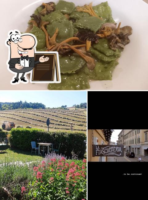 La esterno e cibo del ristorante