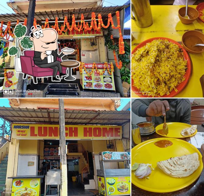 The photo of interior and food at Harsha Lunch Home