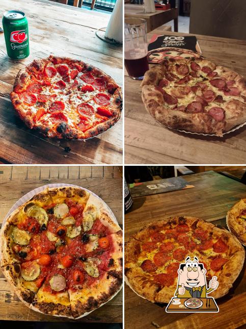 No 100 Beer Garden Pizza, você pode conseguir pizza