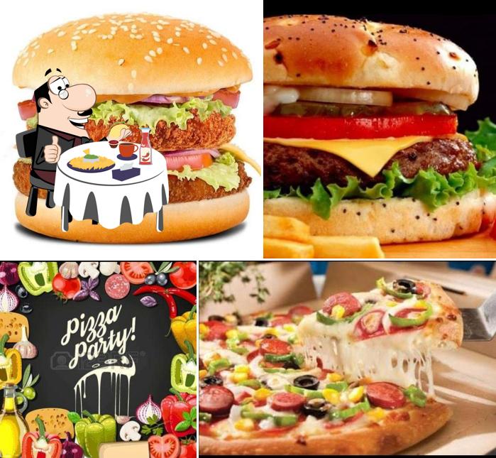 Get a burger at Hello Pizza point