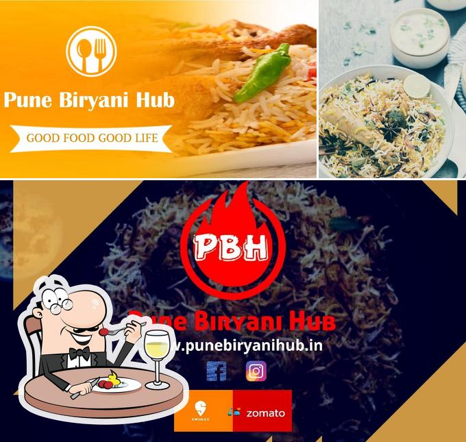 The picture of food and exterior at Pune Biryani Hub