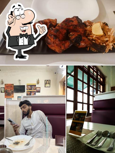 The restaurant's interior and food