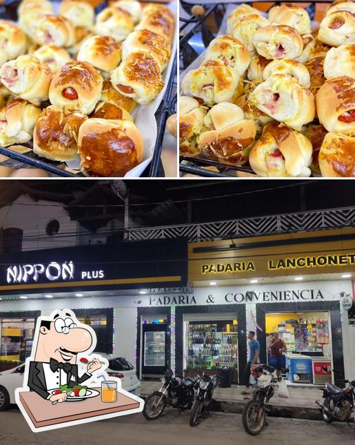 A ilustração da comida e exterior no Padaria Nippon