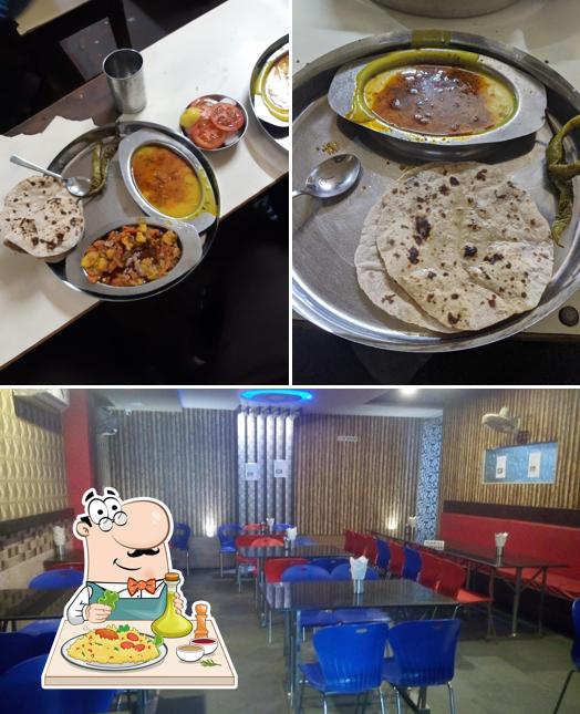 Take a look at the picture showing food and interior at Bishnoi Dhaba