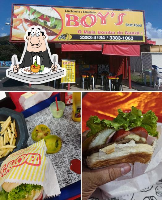 Esta é a ilustração mostrando comida e exterior no Lanchonete Boy's