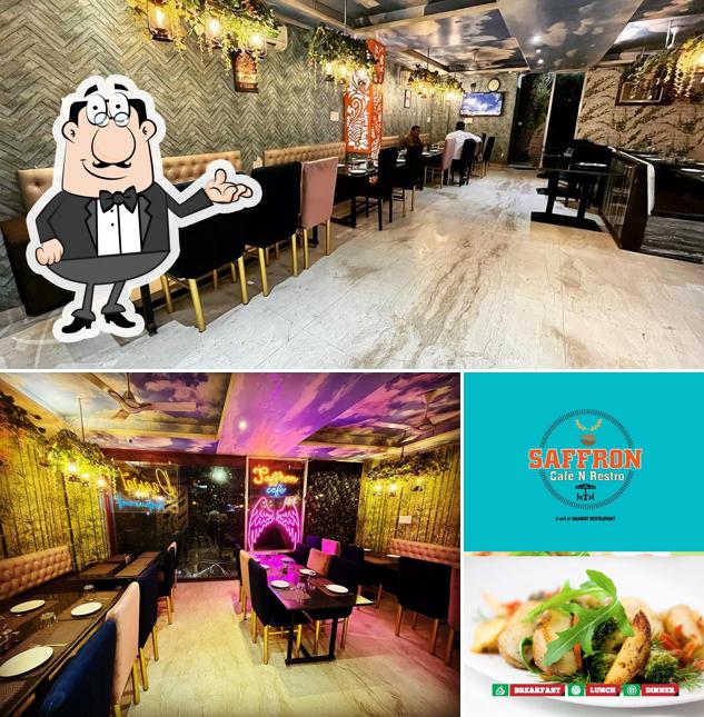 This is the image depicting interior and food at Daawat Restaurant and Saffron Caffe