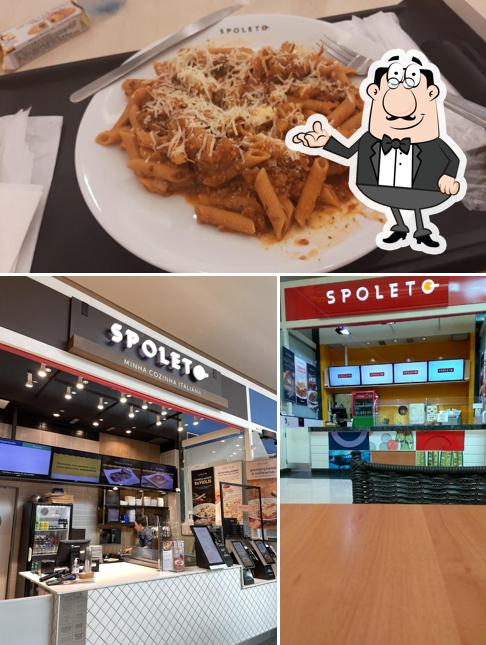 Esta é a imagem mostrando interior e comida no Restaurante Spoleto