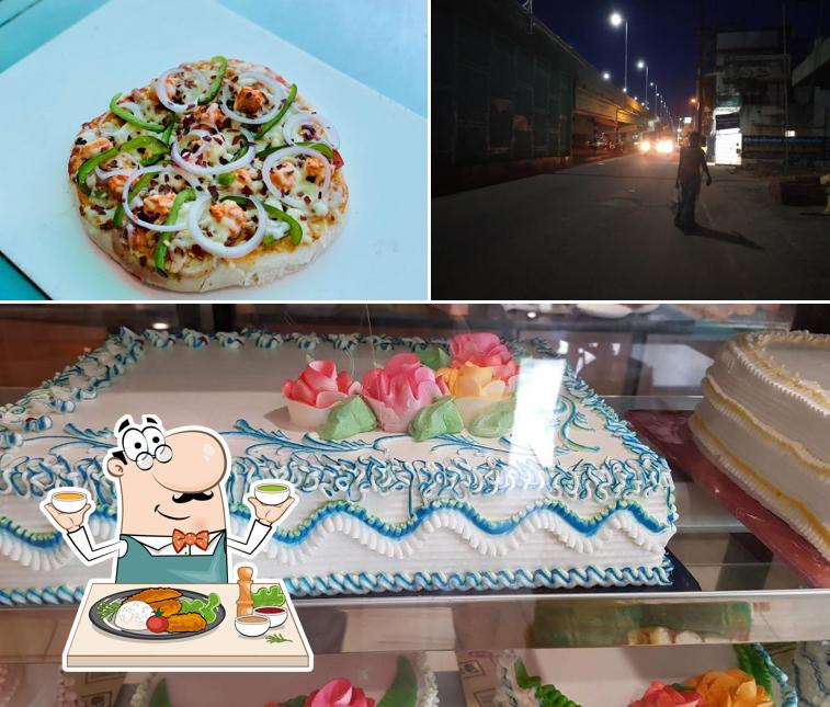 Among various things one can find food and exterior at New Krishna Sweets & Bakery