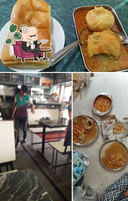 The restaurant's interior and food