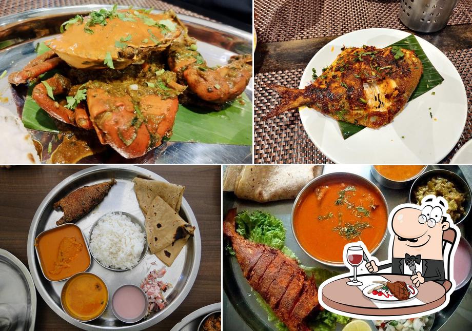 Meat meals are served at Hotel Aamantran Fish