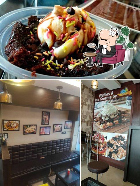 The photo of Waffles & Pizza Lounge’s interior and food