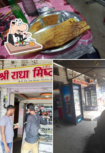Check out the image showing food and interior at Sri Radha Mistan Bhandar