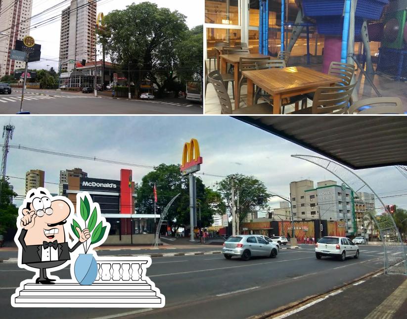 Dê uma olhada a imagem ilustrando exterior e interior no McDonald's