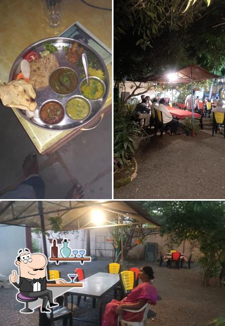 Take a look at the image displaying interior and food at Hotel Sainath