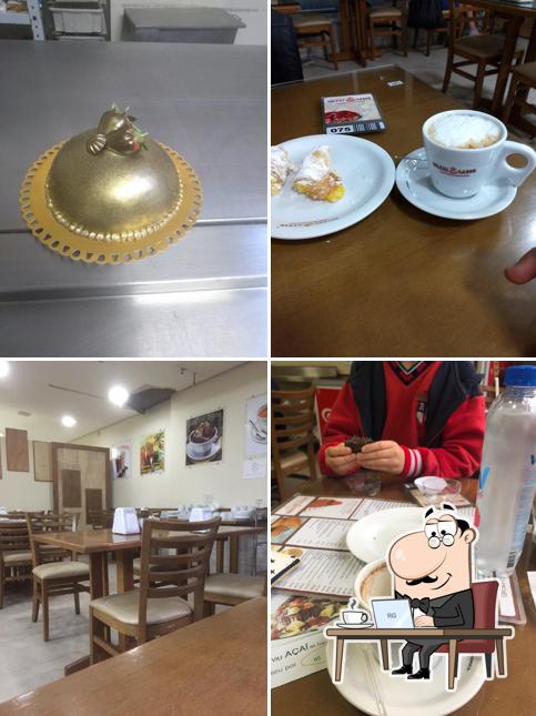 Sente em uma das mesas no Solene Sabor Pães e Doces