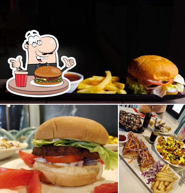 Order a burger at Cafe Mom & Me