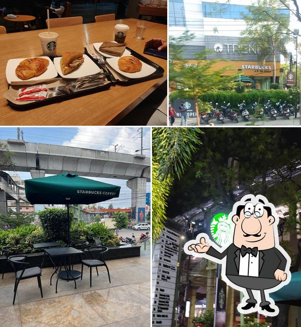 The image of interior and exterior at Starbucks