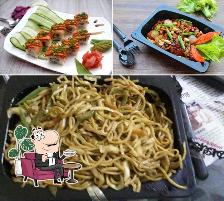 The restaurant's interior and food