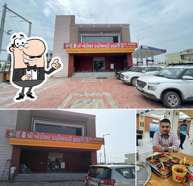 Check out the picture showing exterior and food at Shree Khodiyar Kathiyavadi Dhaba