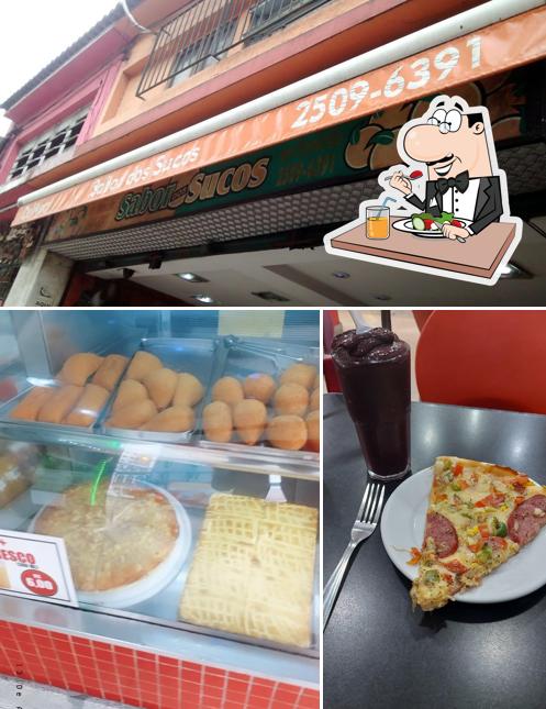 Esta é a ilustração ilustrando comida e exterior no Sabor dos Sucos