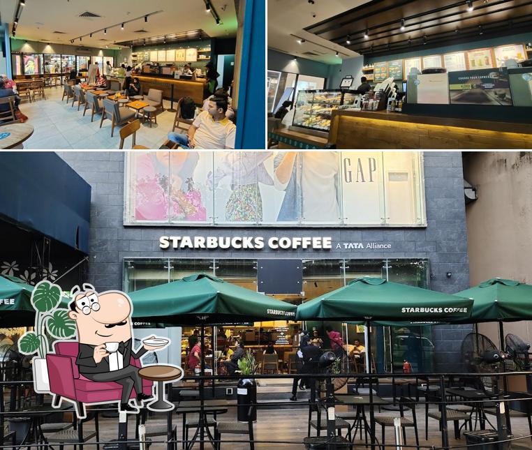 Take a seat at one of the tables at Starbucks Take a seat at one of the tables at Starbucks