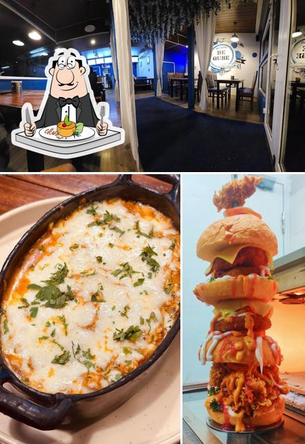 Among various things one can find food and interior at De Qube restro cafe