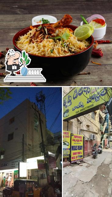 This is the image depicting exterior and food at Trupti Mess