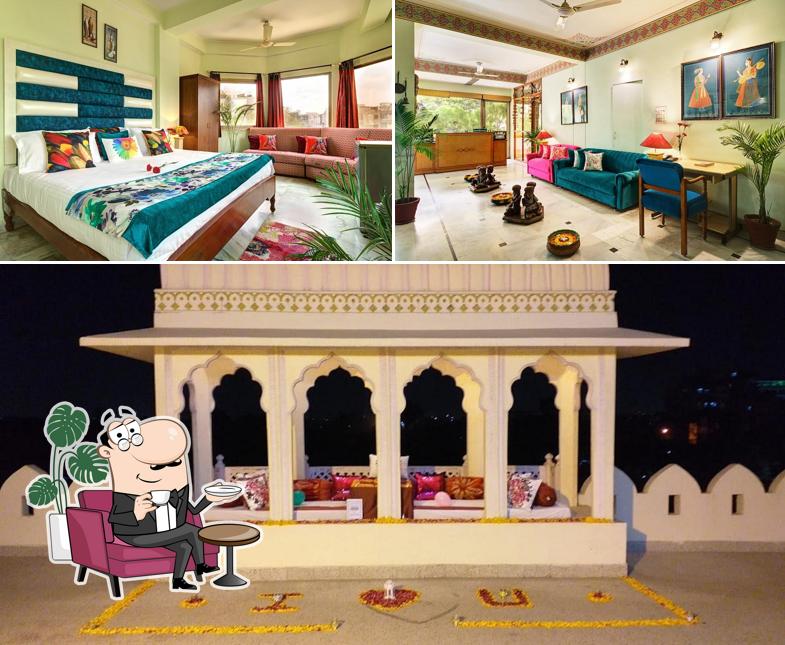 Take a look at the image displaying interior and exterior at Hotel Sarang Palace - Boutique Stays & Candlelight Dining