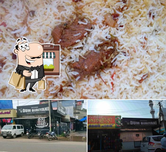 The image of Salkara Dum Biriyani’s exterior and food