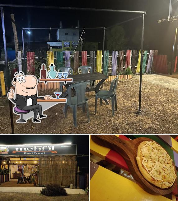 Take a look at the image depicting interior and food at Mehfil Fast Food CAFE