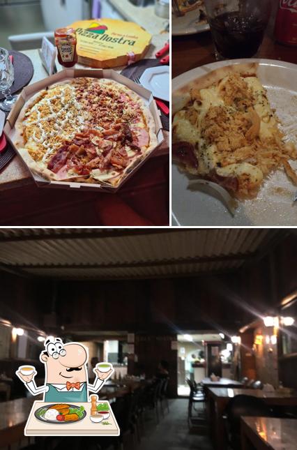 A ilustração da comida e interior a Pizza Nostra