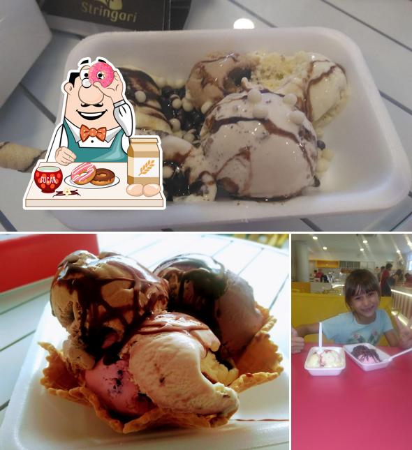 Sorvetes Stringari São Vicente serve uma seleção de sobremesas