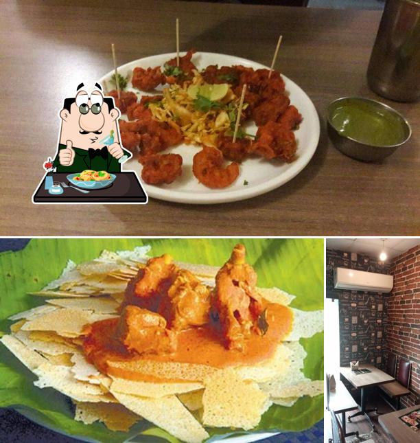 This is the picture depicting food and interior at Mangalore Tadka