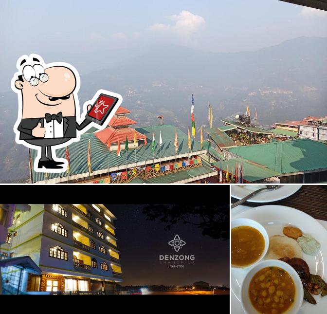 Take a look at the picture depicting exterior and food at Denzong Shangrila Lords Inn Gangtok