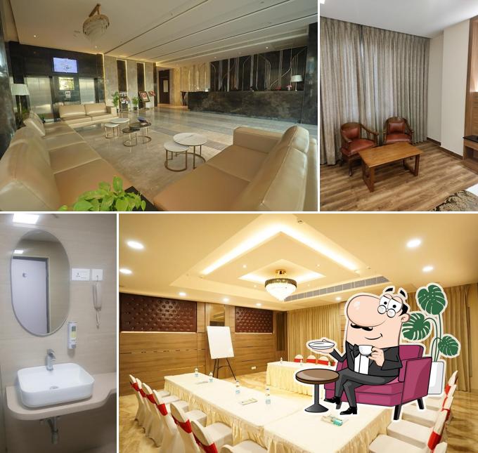 Take a seat at one of the tables at V FIVE HOTEL