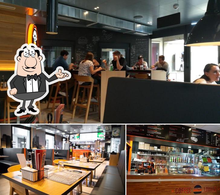 Tra le diverse cose da Downtown Burger-Bar si possono trovare la interni e bancone da bar