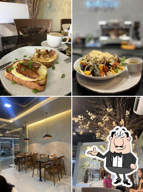 Dê uma olhada a foto apresentando interior e comida no Em Família Coffee Shop