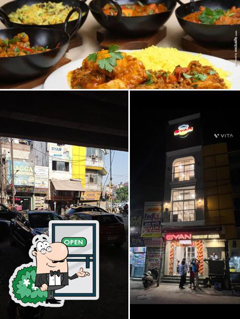 The restaurant's exterior and food