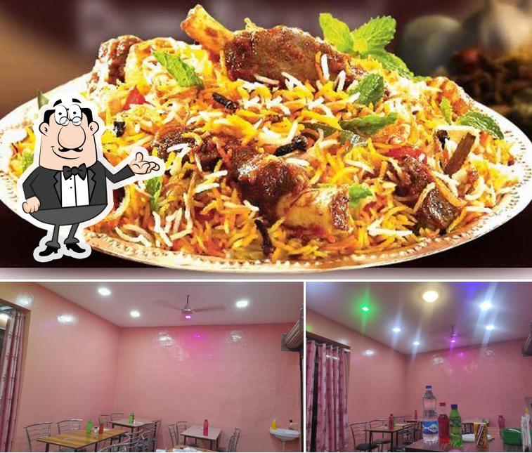 The restaurant's interior and food