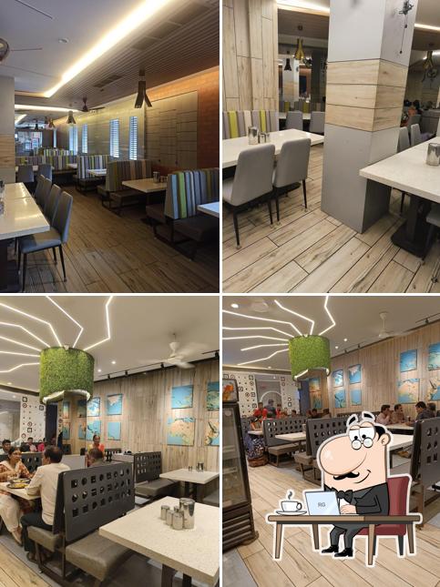 The interior of Hotel Vishwa Pure Veg