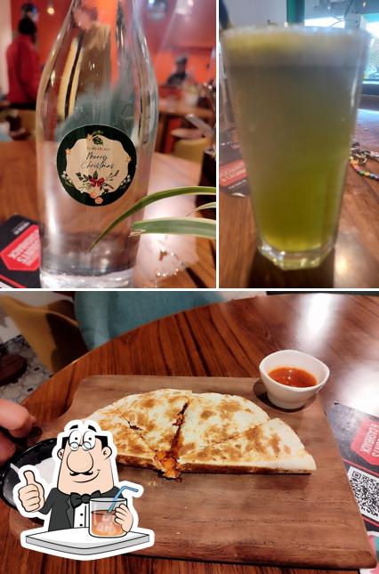 Take a look at the photo depicting drink and food at El Mexicano