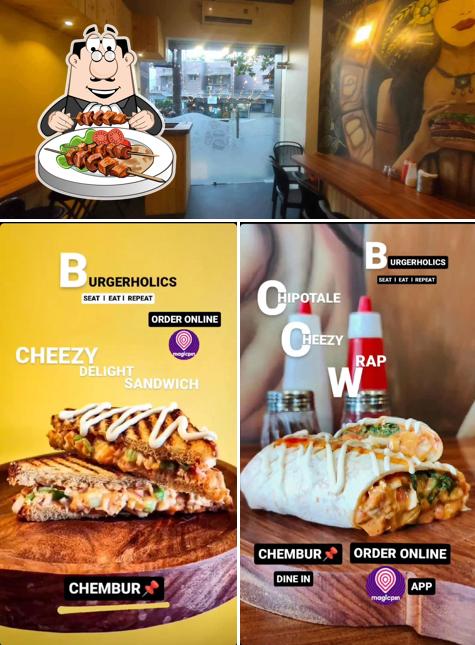 Take a look at the picture depicting food and interior at Burgerholics
