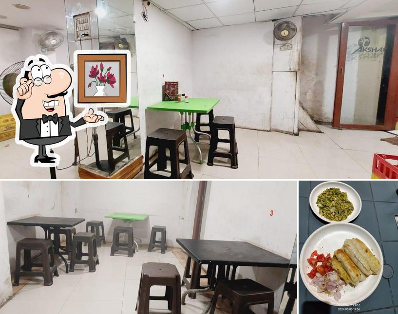 The restaurant's interior and food