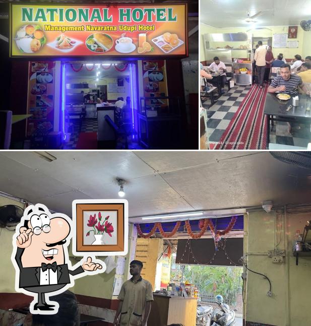 This is the picture displaying interior and exterior at National Hotel